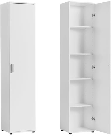 Home Collective Schmaler Mehrzweckschrank 40 cm breit mit 1 Tür & 4 Einlegeböden, Universalschrank Haushaltsschrank für Haushalt, Flur, Büro oder Schlafzimmer, 40x35x184 cm (BxTxH), Weiß