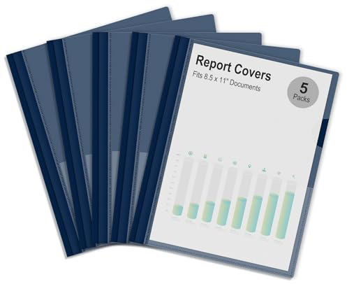 Ndsox 5 Packs Clear Front Report Covers with 3-Prong Fasteners Plastic Project Presentation Folders Resume Document Covers with Navy Blue Back for 8.5x11 Letter Size Paper for School Office Business