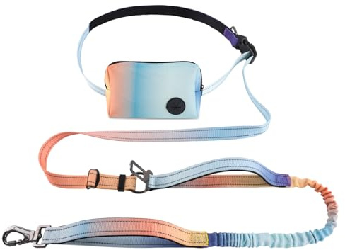 Roses&Poetry Hands Free Dog Leash with Zipper Pouch, 6-9ft Bungee Waist Leash for Medium Large Dogs Walking, Running Lead with Dual Padded Handles Car Safety Buckle for Training Jogging