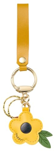 WEWAYSMILE Colgante de Cuero para Bolsos, Dijes de Flores para Monederos, Bonito Llavero de Flores de Cuero con Hebilla de Anillo de Aleación para Monedero, Colgante de Bolso, Decoración de Mochila