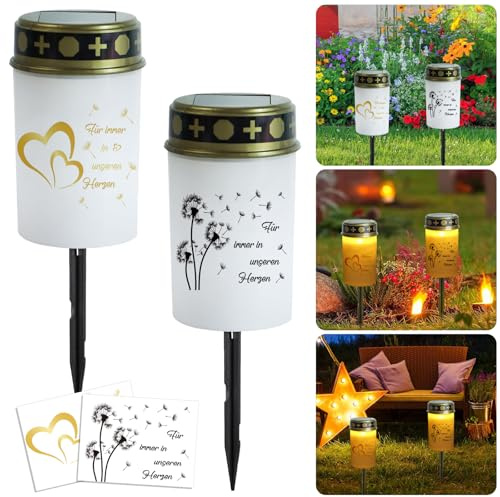 HUIKUANGEU Grave Candle, Pack of 2 Solar LED Grave Lights, Grave Lights, Cemetery Candle, Solar Powered, Grave Lights, Cemetery Candles, Solar Grave Lantern, for Cemetery, Urn Grave