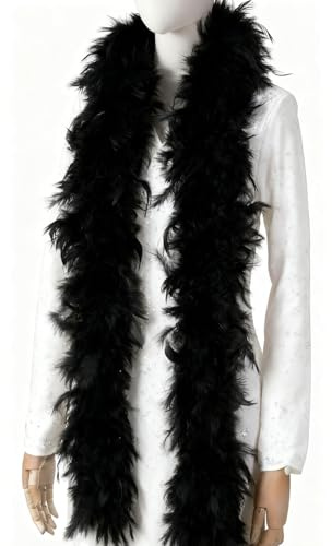 HUVZOR Boa de plumas de 60 g,2 yardas de plumas de pavo para fiestas, Navidad, centros de mesa de boda, disfraces, conciertos, mascotas y decoración del hogar,Negro