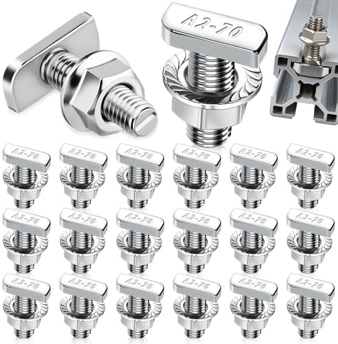 Exbrith 15 Piezas Tornillos de Cabeza de Martillo M8 x 20 mm, Tornillos en T de Acero Inoxidable y Tuercas de Brida M8 para Montaje de Rieles Fotovoltaicos y Fotovoltaicos de Invernadero