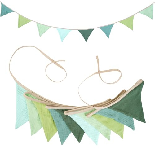 HIVTE Baby Bunting Garland - Nursery Decor, Double Sided Cotton Banner for Birthday, Wedding Shower, Garden Party, Boys Girls Bedroom Decoration (Green)
