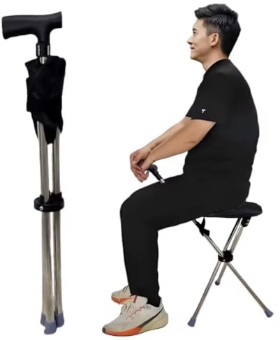 Foldable Walking Cane with Chair 2-in-1 Walking Stick, Black | For Elderly, Unisex, Foldable Design, Seat Included, Portable
