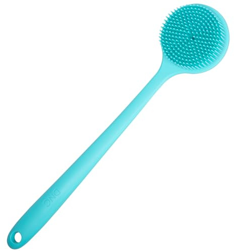 DNC Silicone Back Scrubber for Shower Soft Bath Body Brush with Long Handle (Blue)