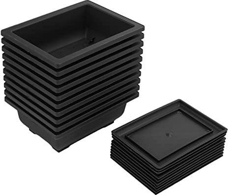 Liseng Bonsai Pots with Tray Plastic Bonsai Plants Growing Pot for Garden Yard Living Room Balcony 16.5X12cm (10 Pack)