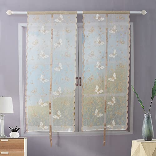 Tende da cucina ricamate con filato Dolly，Tenda per Soggiorno Camera Balcone Finestra e Interni 2 Pannelli, 100% Poliestere, Beige，60x240cm