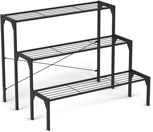 TANGZON 3-Tier Metal Plant Stand, Heavy Duty Ladder Shelf Potted Plants Display Rack, Indoor Outdoor Premium Flower Pot Holder for Garden Balcony Patio Backyard
