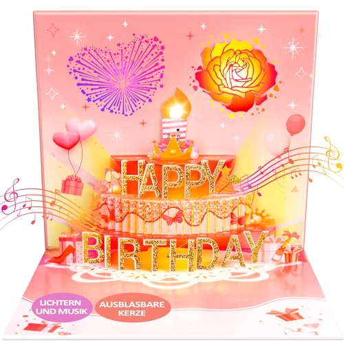 FITMITE 3D Geburtstagskarte mit musik, pop-up Geburtstagskarten mit Licht und ausblasbarer Kerze, Lustige Geburtstagskarten für Kumpels, Eltern, Freunde