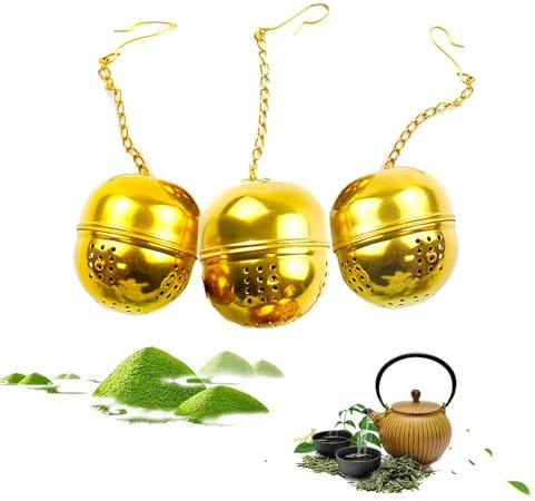 CTForest 3 Pcs Colador Te, Cadena de Gancho Bolas Infusoras, Esférico Filtro para Te e Onfusiones para Especias Té Herb(Oro)