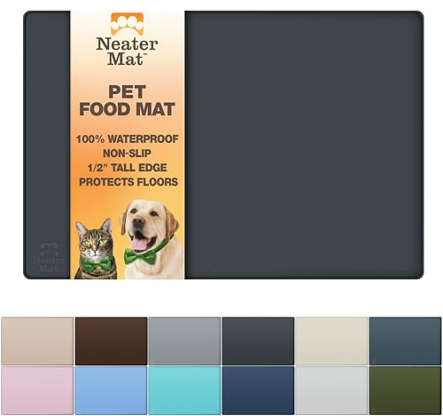 Neater Pet Brands Napfunterlage Hund und Katzen Wasserdicht - Silikon Katzen- und Hundenapf Unterlage - Futtermatte Hund und Katzen Schützt Böden vor Futter und Wasser (81,3 cm x 61 cm, Schwarz)