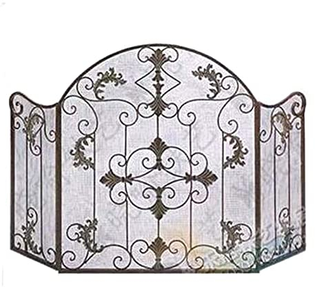 3-teiliges Funkenschutzgitter, Kaminschutzgitter aus Eisen, Sicherheits-Kaminschutz aus Metallgeflecht für Holz, dekoratives Schnörkeldesign für Babys/Kinder/Haustiere, Größe: L 120 cm × H 70 cm