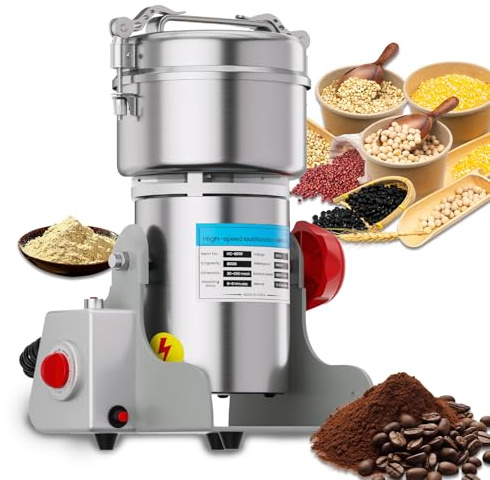 Mingfuxin Electric Grain Grinder Spice Grain Mill Stainless Steel 30s 28000RPM High Speedy Grinding with Overload Protection& 5min Timer Mill for Dry Spice Herbs/Nut/Coffee/Rice Crusher