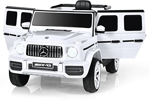 COSTWAY Coche Electrico para Niños 12V Mercedes-Benz G63, Coche de Paseo para Niños, Juguete Eléctrico Motorizado para Niños con Control Remoto, Luces, Música, Bocina, Sistema de Suspensión (Blanco)
