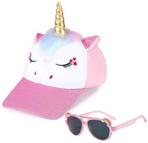 BTHRORO Unicorno Cappellini da Baseball per Bambine, Occhiali da Sole Polarizzati Regolabile Cappello Baseball Protezione UV Berretto per Ragazza Estivo Regalo