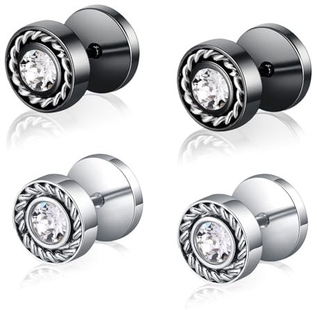 Bzzerumy 2 Paar Titan-Ohrstecker - Edelstahl Ohrringe Für Herren - Unisex Ohrschmuck Schwarz - Ohrringe Männer Damen