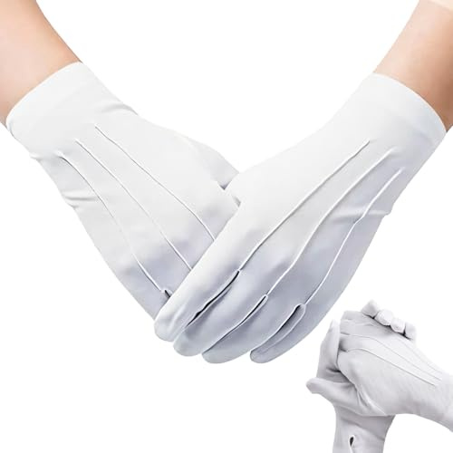 ZAOHUI White Gloves Fancy Dress for Handling Wedding Dress, 2 Pairs | Stitched Snap Closure, Breathable Soft Reusable for Catering, Formal Events, Tuxedos, Jewelry Inspections