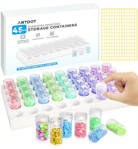 ARTDOT 45 Stück Diamond Painting Zubehör Boxen mit Schutzbasis & Werkzeuge, Aufbewahrungsbox für Diamond Painting Erwachsene