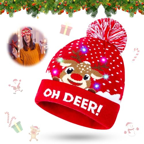 Gorro de Navidad LED para Niños y Adultos - Gorro de Papá Noel con Luz, Talla Única, Brillo Festivo