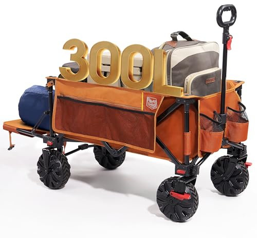 TIMBER RIDGE Carrello Pieghevole da 300 l, XXXL Extra Lungo, con Portellone Posteriore, Pieghevole, da Spiaggia, con Tasca Laterale, Porta Bevande, Manico Regolabile, Carrello da Giardino per Tutti i