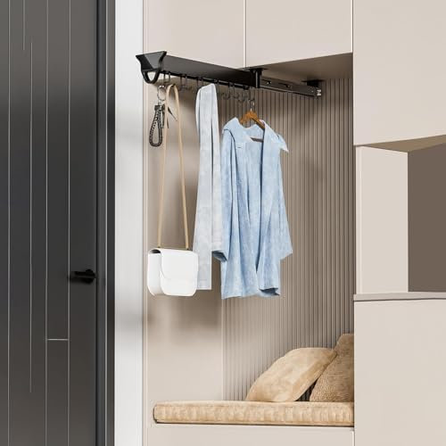 Perchero de ropa para armario, organizador extraíble para escobas y fregonas, almacenamiento de cocina/armario, carga de 66 libras