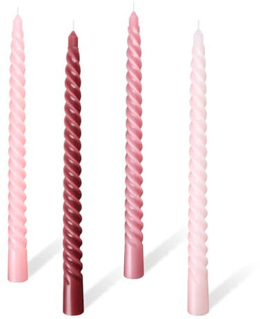 Party Dinner Candles, Colour Gradient Twisted Spiral Candle Sticks, Long 6 Hour Burn Time Non Scented Smokeless for Candlesticks Table Dinner Birthday Home Party Decor 4Pcs (Pink Gradient Candles)