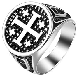 Flongo kors Jerusalem ring män: Sigillring av rostfritt stål kristna smycken, dopamulett gåva tro religion katolsk ortodox jewelry för gåva till far älskare vän män 57, 57, Rostfritt stål, Ingen