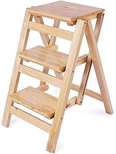 Stol stegpall fällbar 3 lager trästege bärbar stegpall stol säte blomstativ praktiskt hem kök träfärg