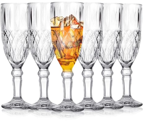 MYKAGS Prosecco Sparkling Wine Glasses, Crystal Champagne Flutes, Set of 6 165ml Elegant Party Champagne Glasses, Ideal for Celebrations and Special Occasions, Premium Quality Crystal Glassware