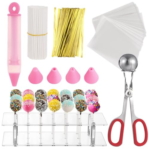 Lolli e Cake Maker Kit con bastoncini Lolli, involucri, fascette, penna decorativa, supporto e macchina per polpette