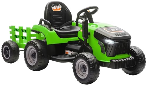 AIYAPLAY Elektrischer Kinder Traktor mit Anhänger 2 Motor 3-5km/h Grün