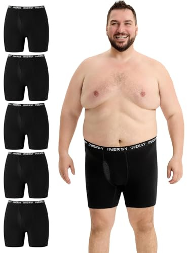 INNERSY Plus Size Mens Boxers Cotton Underpants with Fly Underwear 5 Pack | Stretchy Breathable Boxer Briefs XL-6XL, Anti Chafing Trunks Front Opening Multipack, Moisture Wicking Mesh Crotch, Tag-free