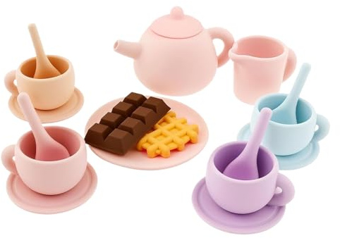 Silikon Tea Party Set - Interaktiv Leksak För Rollspel Matlagning, Realistiskt Lekset För Eftermiddagste Med Tekoppar | Pedagogiskt Silikon Spel För Flickor