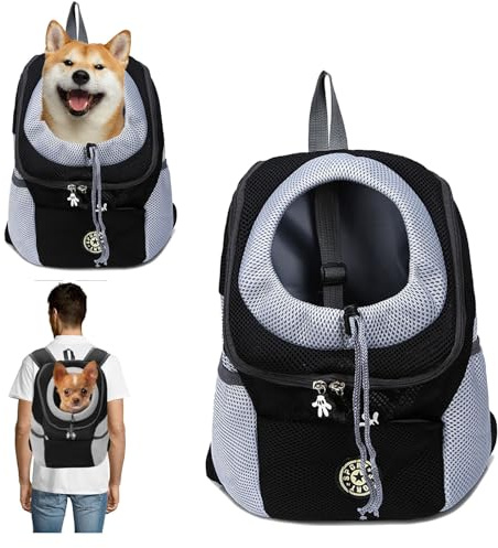 Heucadup Mochila Perro, Bolso para Perros pequeños 7,5 kg, Mochila para Perros y Gatos, transportin Perro pequeño, trasportines Gato, Diseño Plegable, Ajustable y Transpirable - con Bolsillo Frontal