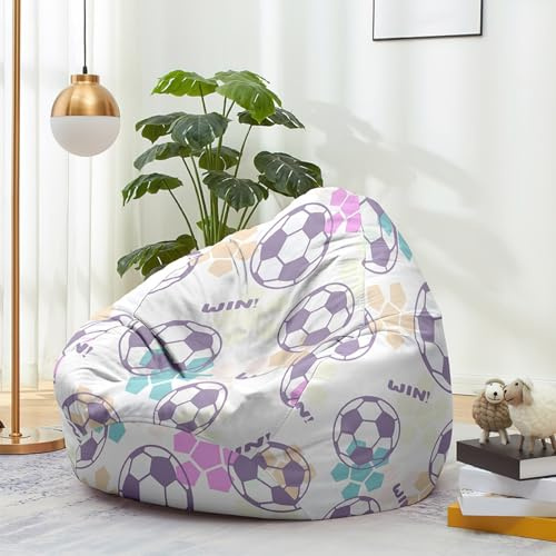 Hiseng Funda de puf Sillón de Pera sin Relleno Estampado Fútbol Sofa Puff Gaming Salon Funda Sin Relleno para Niños Adultos Bean Bag con Asa, Salón Dormitorio Sala de Juegos (Morado,100x120cm)