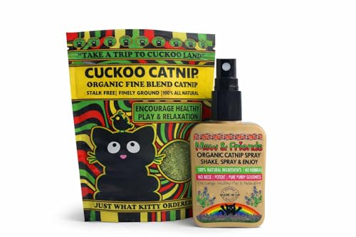 Mew & Friends Cuckoo Catnip & Spray Bundle – 50g Extra Strong Organic Catnip + Natural Catnip Spray – Play & Relax Set for Cats – Made in UK
