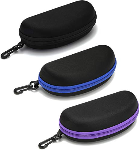 Sunglasses Case,(3 Pack) Portable Travel Zipper Eyeglasses Frame glasses Case Hook For Mens and womens