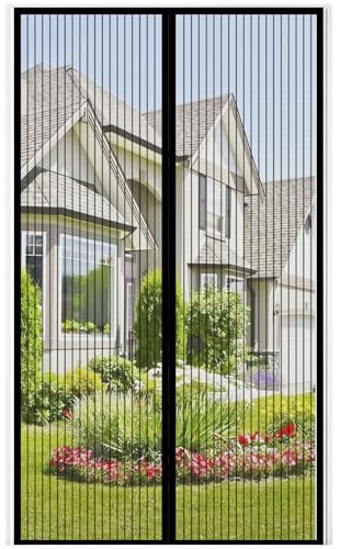 Auxmir Mosquitera Puerta Magnética, 80x200CM, Cortina Mosquitera Exterior Antimosquitos Imantada Cierre Automático Malla de Poliéster, con Imanes para Balcón Corredera Terraza, Negro