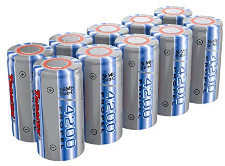 Tenergy NiMH SubC 1.2V 4200mAh, Flat Top Rechargeable Batteries, 10 Pack