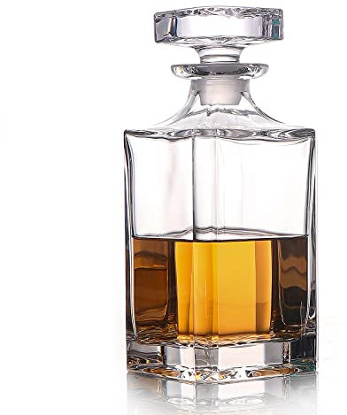 OliBoPo Decantador de Vidrio con Tapon Geométrico Hermético, Decantador de Whisky para Vino, Bourbon, Brandy, Licor, Jugo, Agua, Enjuague Bucal. Vaso Italiano Sin Plomo (768 ml)