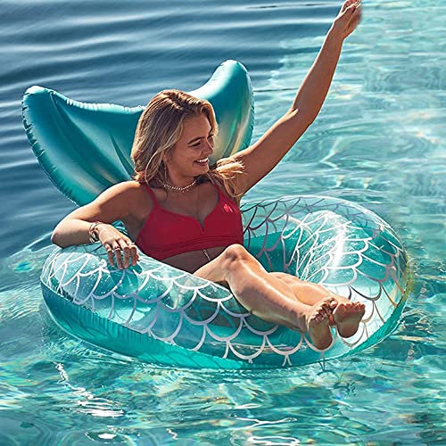 Inflatable Pool Floats Large Mermaid Tail Swim Rings Inflatable Rubber Rings Floating Chair with Backrest Lake Beach Pool Floatie Toys for Adults