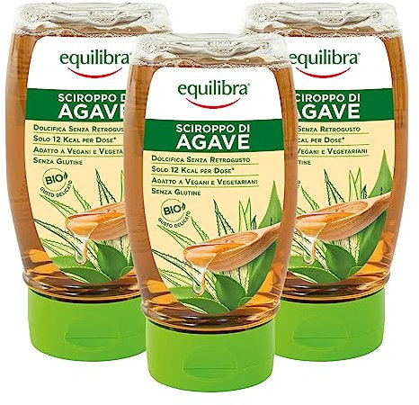 Equilibra Integratori Alimentari, Sciroppo D'Agave, da Usare come Dolcificante per Bevande o Ingrediente per Dolci e Dessert, Bio e Senza Glutine, Gusto Delicato, 3 Pezzi da 350 g