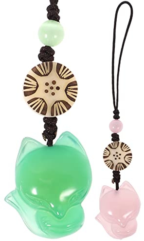 Hemobllo Fox Jade Phone Charms - 2 Pcs Agate Jade Pendants for Cell Phone Keychain Bag Accessories Lightweight Foxes Shape Decoration for Everyday Use