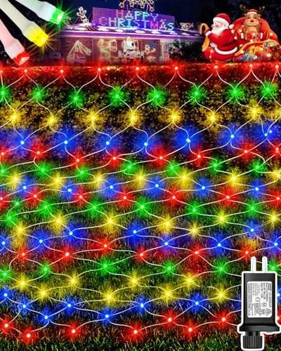 Coroor 9.8ft x 6.6ft Christmas Net Lights, 200 LED with 8 Modes, Connecable, Timer, Waterproof Outdoor Bush Mesh Lights for Home Garden Wedding Xmas Decorations - Multicolor