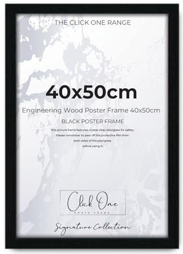 Click One Black Picture Frame 40cm x 50cm Large Picture Frames Shatter-Resistant Perspex Portrait & Landscape Display Frames for Wall Decoration Photos Canvas Paintings Art Gallery