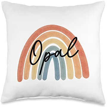 New Born Baby Opal Personalized Gift Rainbow Nursery Throw Pillow