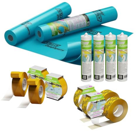 siwitec Dampfsperre Set mit Folie | 100 m²| Dampfbremsfolie mit Klebeband und Kleber | Dampfbremse Set mit Folienkleber und Klebeband Dampfsperre