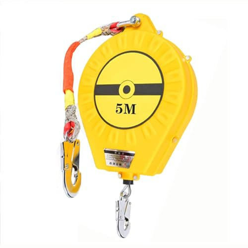 Dispositivo Anticaduta Retrattile, Cavi di Sicurezza Anticaduta Retrattili con Funzione di Bloccaggio Automatico, Attrezzature Protezione Sicurezza Personale per Tetto e Lavoro Aereo (5m, Giallo)