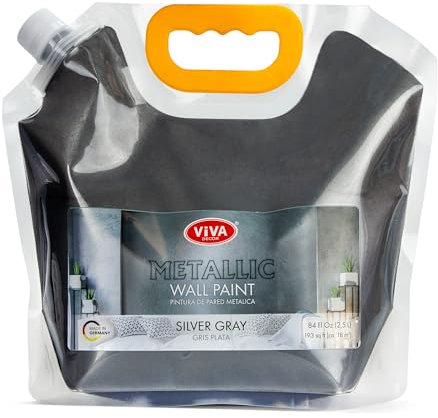 Viva Decor Pintura de pared metálica, 2,5 L, color gris plateado, efecto de pared para un diseño elegante de pared, a base de agua y resistente a la abrasión, fácil de aplicar, pintura de pared
